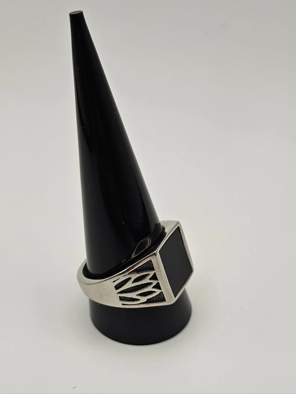 Men's Black Inlay Signet Ring Stainless Steel Size 10.5